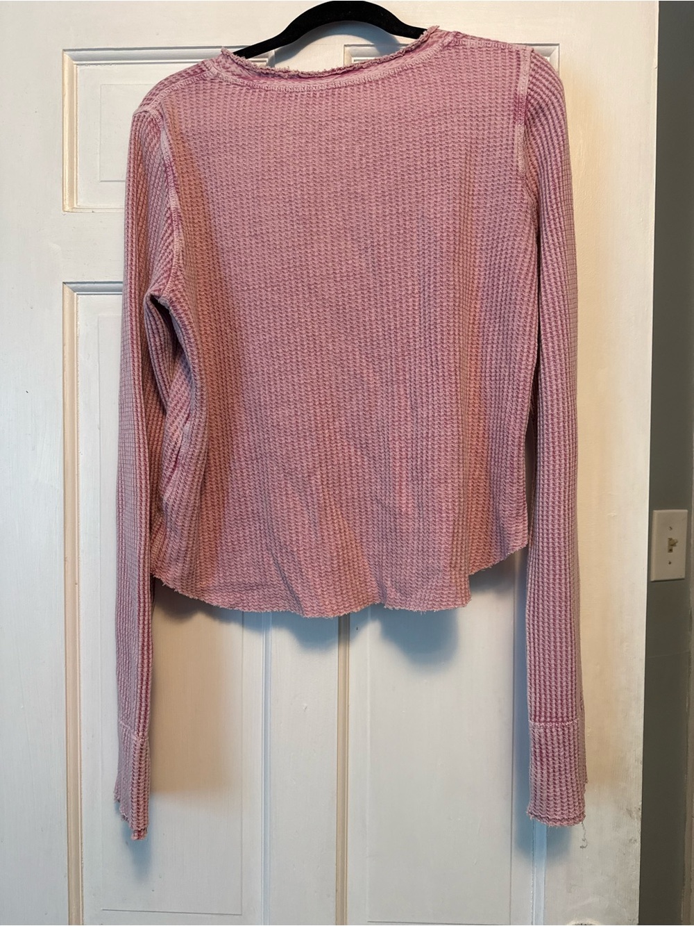 Free People Lavender Pink Waffle Knit Long Sleeve Henley - Picture 3 of 4